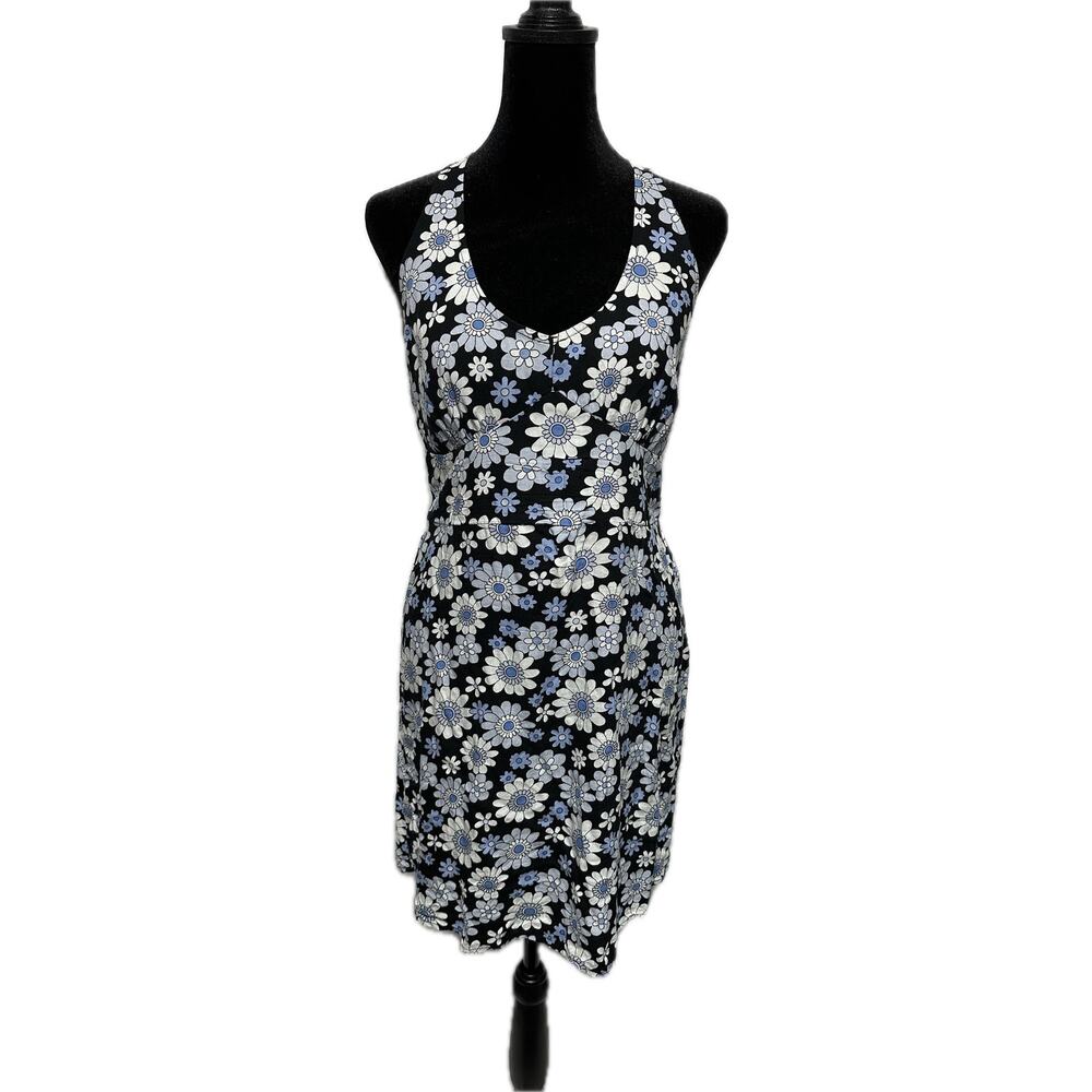 Hollister Women's Floral Halter‎ Dress Size L Black & Blue Short Smocked